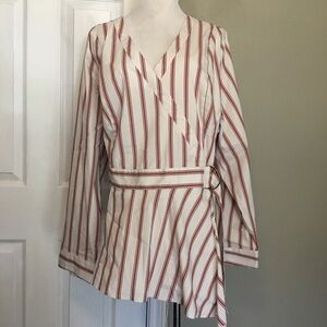 Lane Bryant Cream Wrap Blouse with V-Neck and Fitted Style